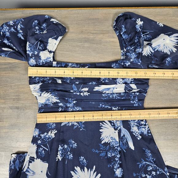 Abercrombie & Fitch Blue Floral Smocked Maxi Dress Puff Sleeve XXS Square Neck - Picture 6 of 8